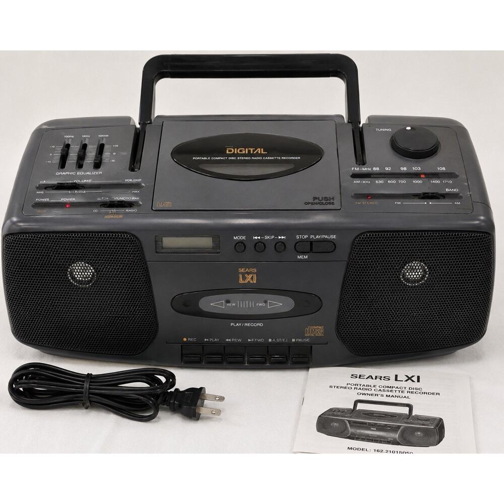 Sears LXI Portable CD Cassette Boombox AM FM Radio Tested Working Vintage
